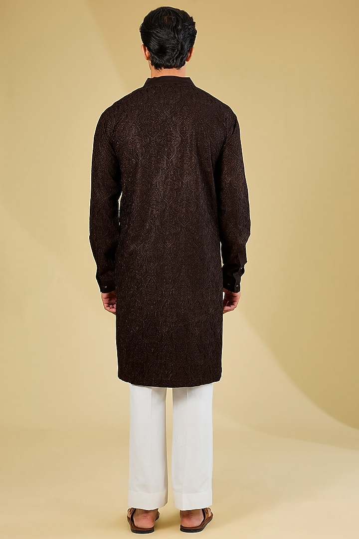 Coffee Brown Silk Dori Embroidered Kurta by Seema Gujral Men at Pernia's Pop Up Shop