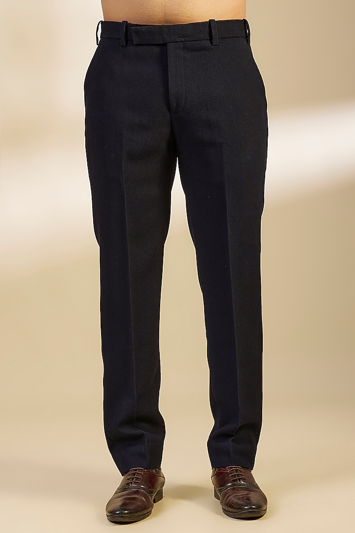 Midnight Blue Textured Suiting Tuxedo Set by Seema Gujral Men at Pernia's Pop Up Shop