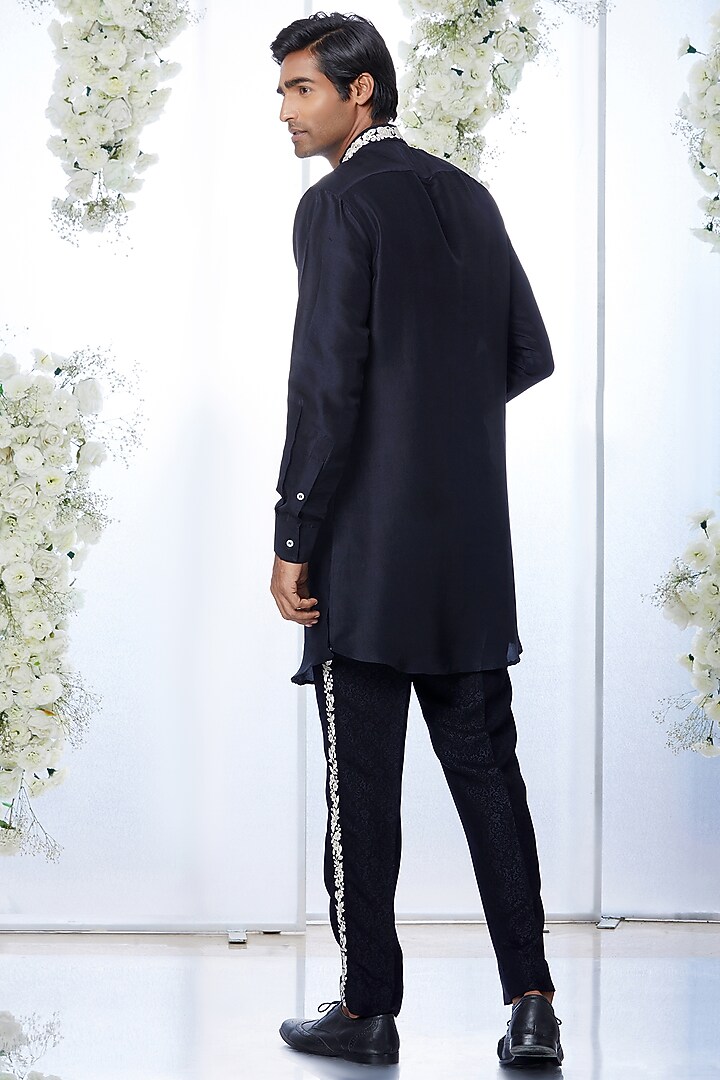 Black Silk Kurta Set by Seema Gujral Men at Pernia's Pop Up Shop