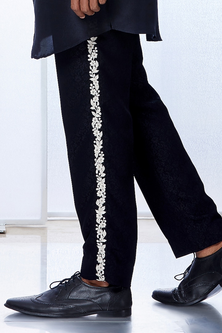 Black Silk Kurta Set by Seema Gujral Men at Pernia's Pop Up Shop