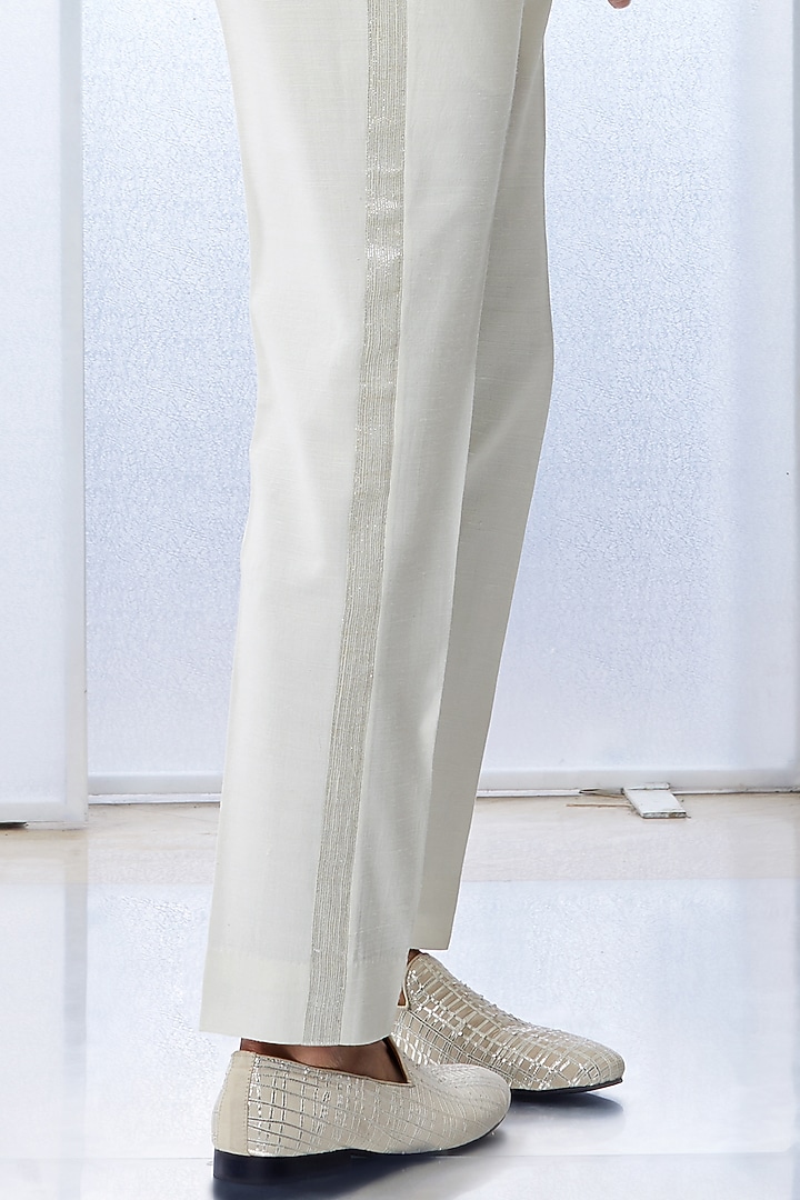 Beige Tissue Raw Silk Tuxedo Set by Seema Gujral Men at Pernia's Pop Up Shop