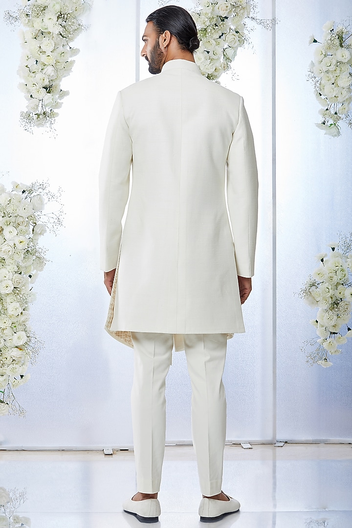 Ivory Matka Silk Groom Sherwani Set by Seema Gujral Men at Pernia's Pop Up Shop