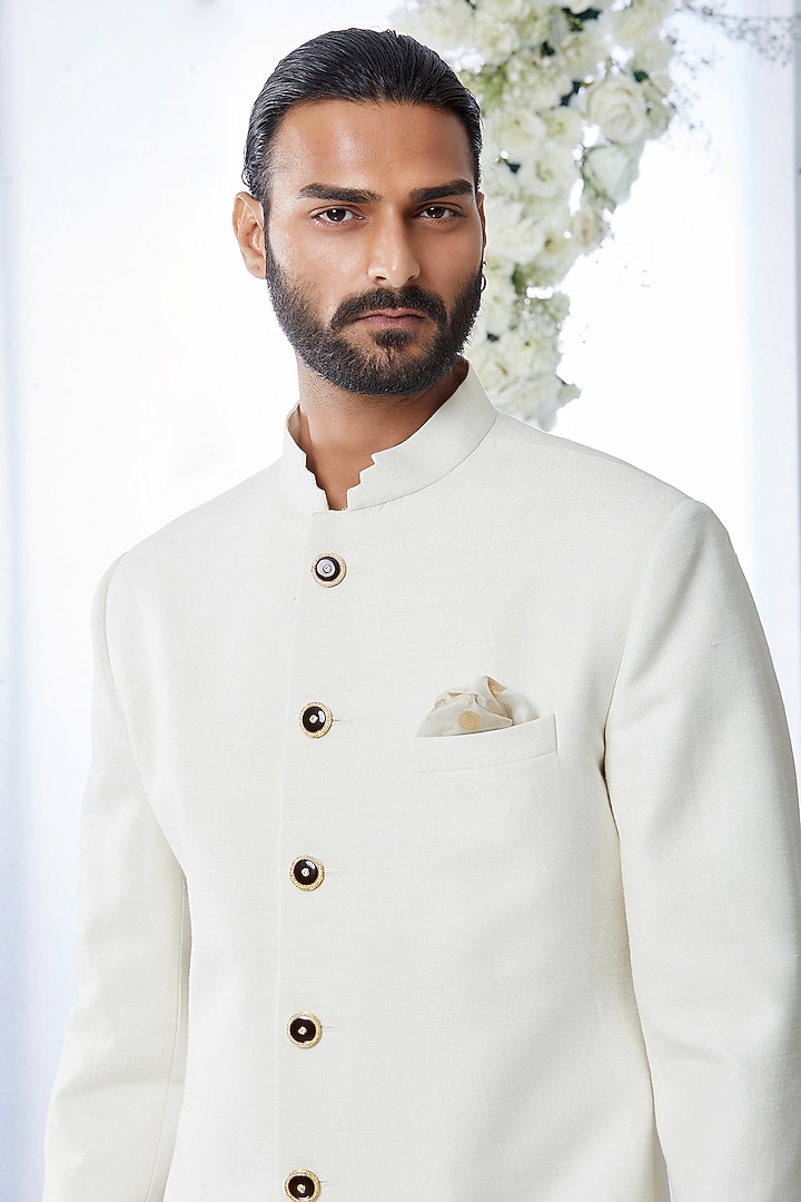 Ivory Matka Silk Groom Sherwani Set by Seema Gujral Men at Pernia's Pop Up Shop