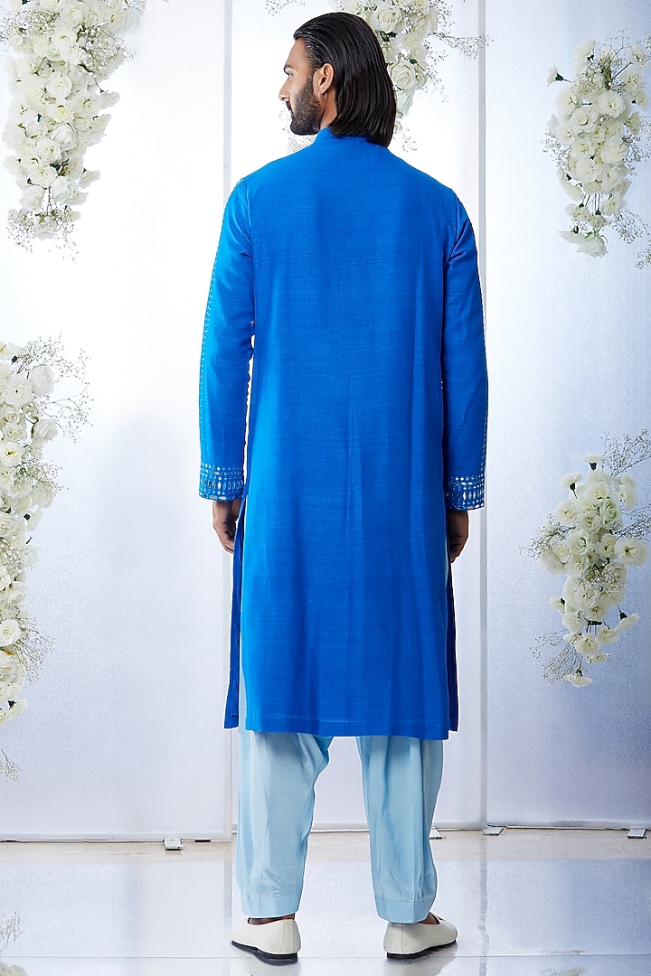 Royal Blue Embroidered Kurta Set by Seema Gujral Men at Pernia's Pop Up Shop