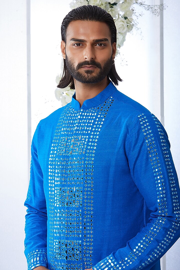 Royal Blue Embroidered Kurta Set by Seema Gujral Men at Pernia's Pop Up Shop