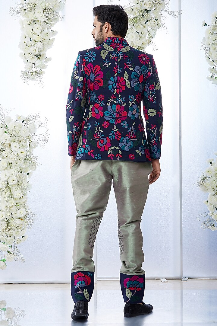 Multi-Colored Embroidered Groom Bandhgala Set by Seema Gujral Men at Pernia's Pop Up Shop