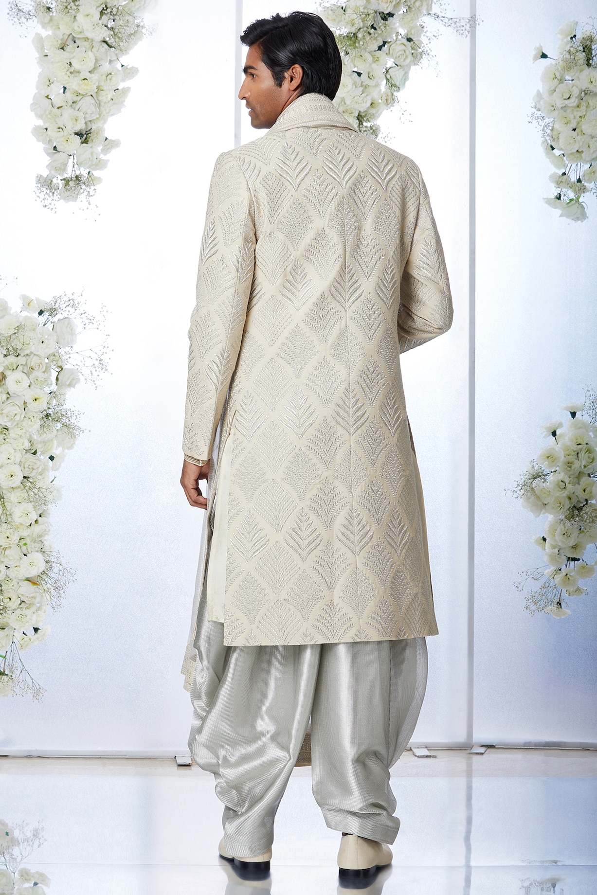 Light Coffee Brown Embroidered Sherwani Set by Seema Gujral Men