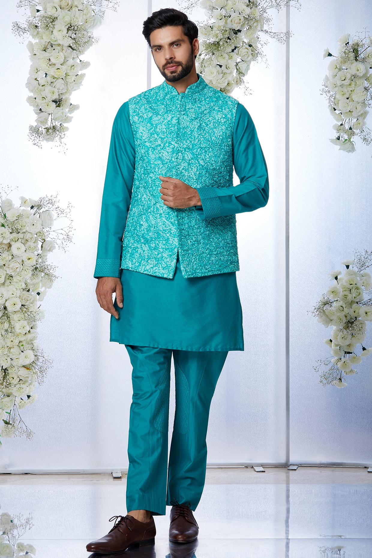 Buy Aany's Culture Green Floral Pattern Polyester Wedding Nehru Jacket  (Koti) M Online at Best Prices in India - JioMart.