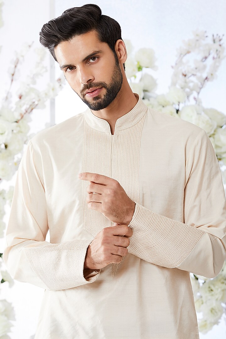 Aqua peach Embroidered Groom Sherwani Set by Seema Gujral Men at Pernia's Pop Up Shop