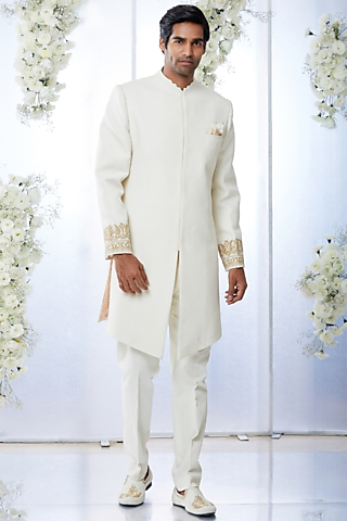 Buy woven art silk jacquard sherwani for men Online from Indian Designers  2024