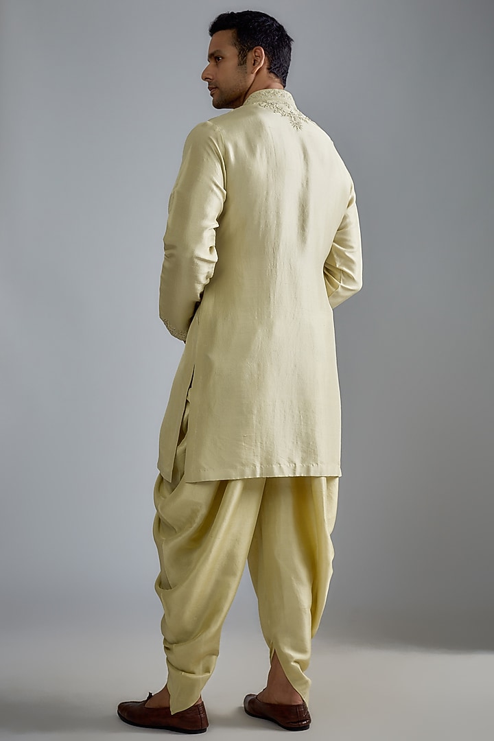 Mint Green Silk Embroidered Kurta Set by Seema Gujral Men at Pernia's Pop Up Shop