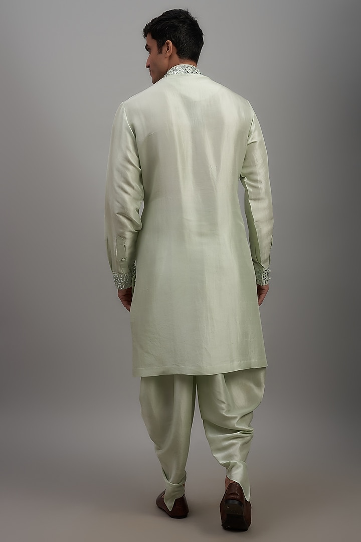 Mint Green Silk Embroidered Kurta Set by Seema Gujral Men at Pernia's Pop Up Shop