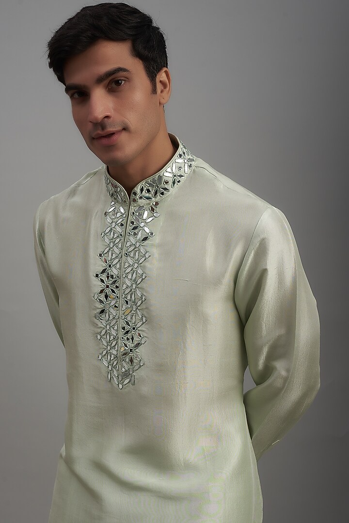 Mint Green Silk Embroidered Kurta Set by Seema Gujral Men at Pernia's Pop Up Shop