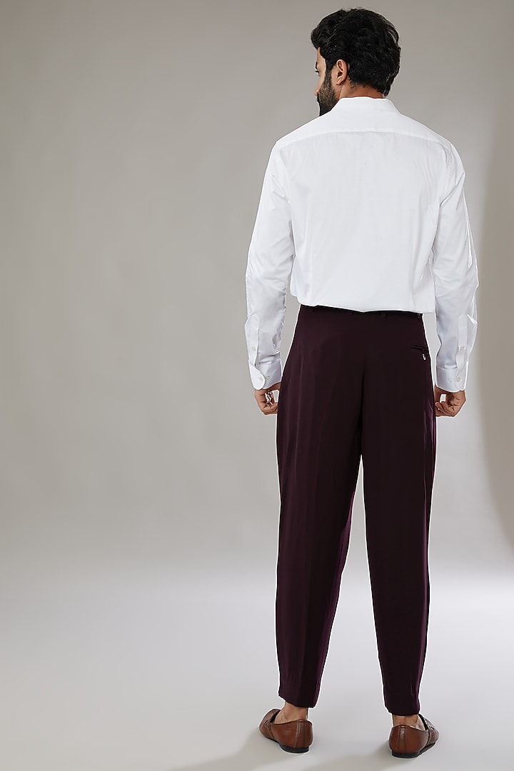 Wine Raw Silk Embroidered Groom Bandhgala Set by Seema Gujral Men at Pernia's Pop Up Shop