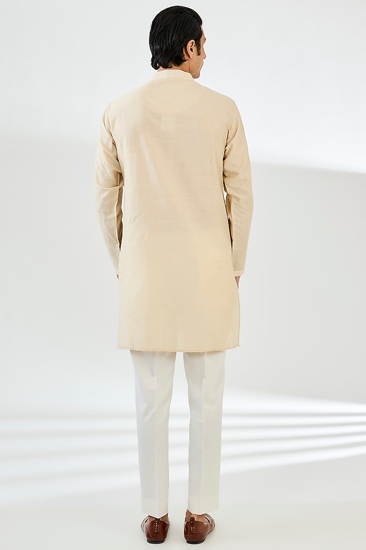 Ivory Tussar Silk Threadwork Groom Sherwani Set by Seema Gujral Men at Pernia's Pop Up Shop
