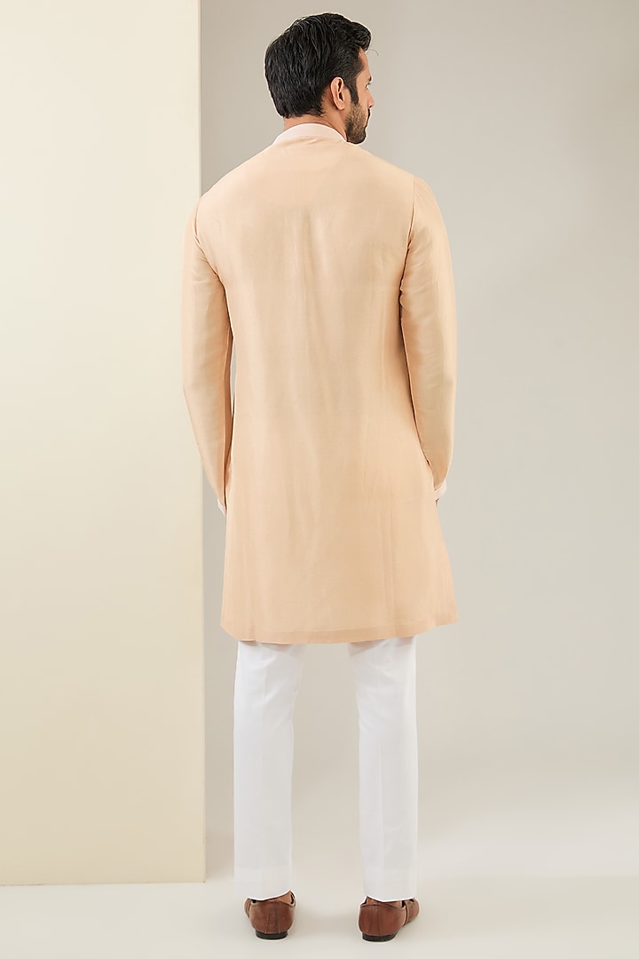 Nude Raw Silk Embroidered Groom Sherwani Set by Seema Gujral Men at Pernia's Pop Up Shop