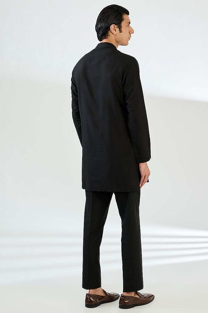 Black Suiting Fabric Dori Embroidered Groom Sherwani Set by Seema Gujral Men at Pernia's Pop Up Shop