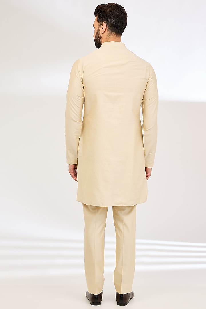 Ivory Raw Silk Dori Embroidered Groom Sherwani Set by Seema Gujral Men at Pernia's Pop Up Shop