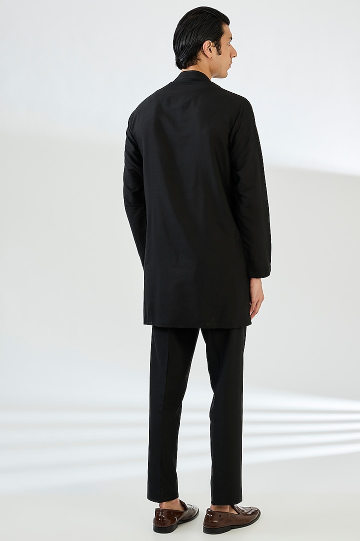 Black Cotton Silk Thread Embroidered Groom Sherwani Set by Seema Gujral Men at Pernia's Pop Up Shop