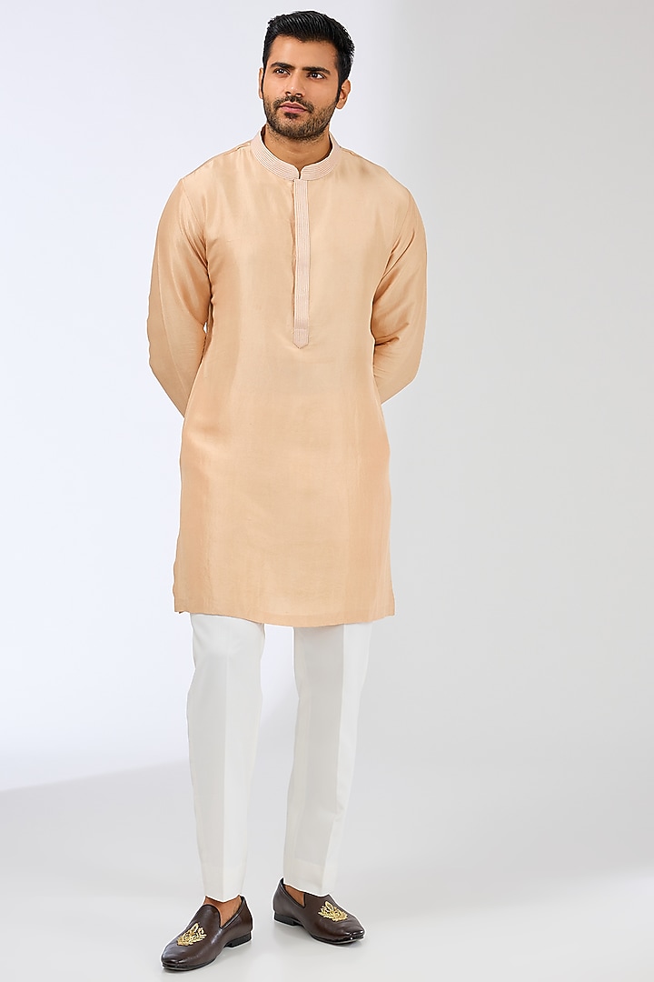 Nude Raw Silk Embroidered Sherwani Set by Seema Gujral Men at Pernia's Pop Up Shop