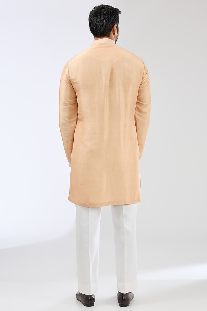 Nude Raw Silk Embroidered Sherwani Set by Seema Gujral Men at Pernia's Pop Up Shop