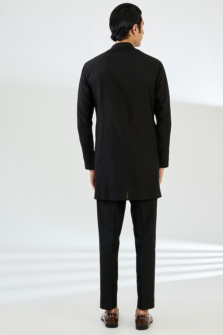 Black Cotton Silk Threadwork Groom Sherwani Set by Seema Gujral Men at Pernia's Pop Up Shop