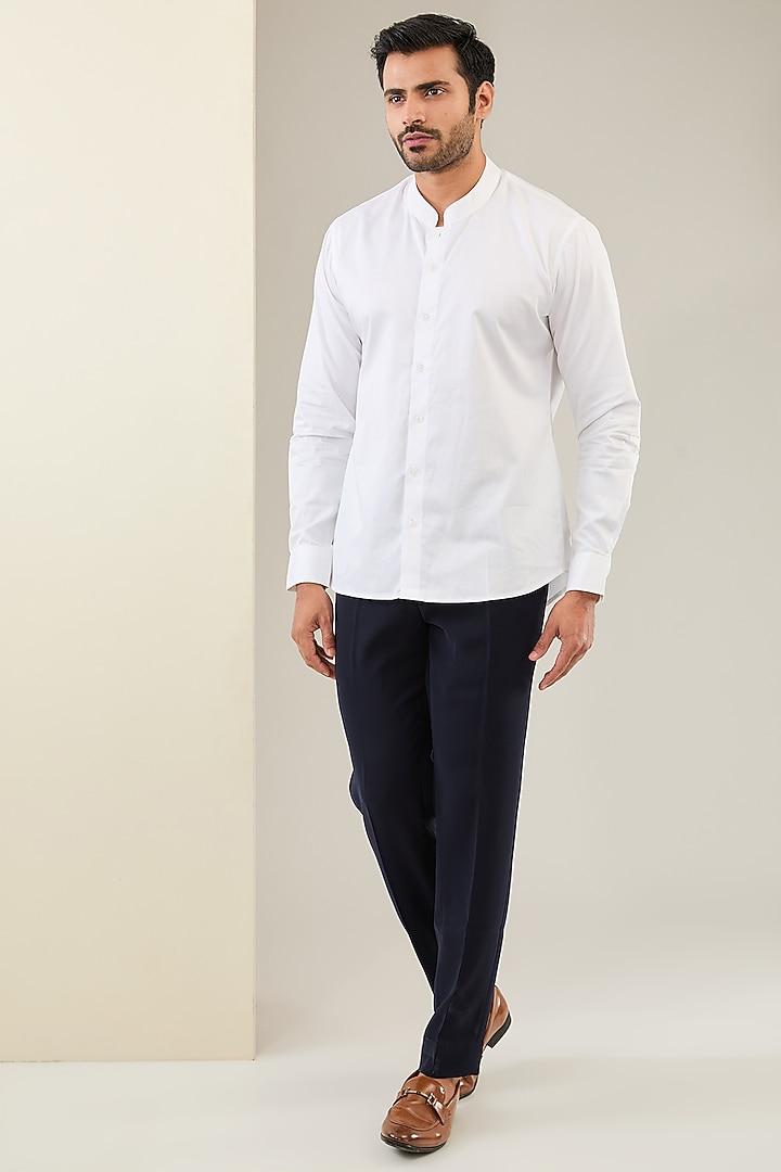 Midnight Blue Cotton Bugle Bead Embroidered Groom Bandhgala Set by Seema Gujral Men at Pernia's Pop Up Shop