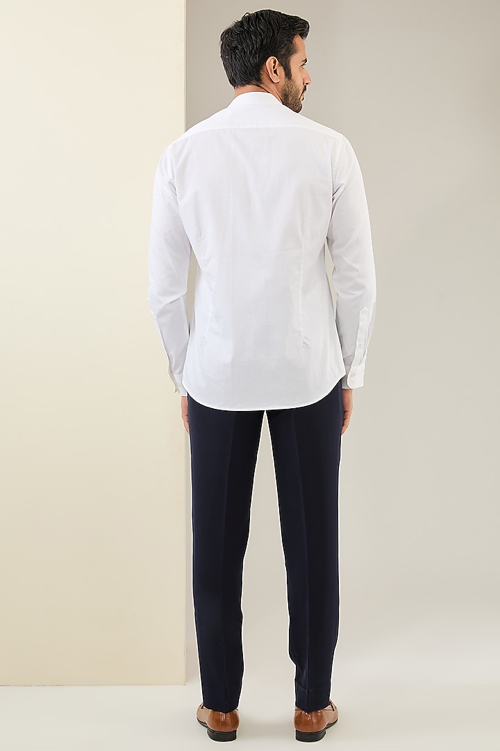 Midnight Blue Cotton Bugle Bead Embroidered Groom Bandhgala Set by Seema Gujral Men at Pernia's Pop Up Shop