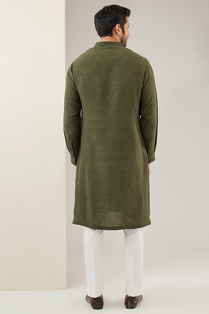 Olive Matka Silk Applique Embroidered Bundi Jacket Set by Seema Gujral Men at Pernia's Pop Up Shop