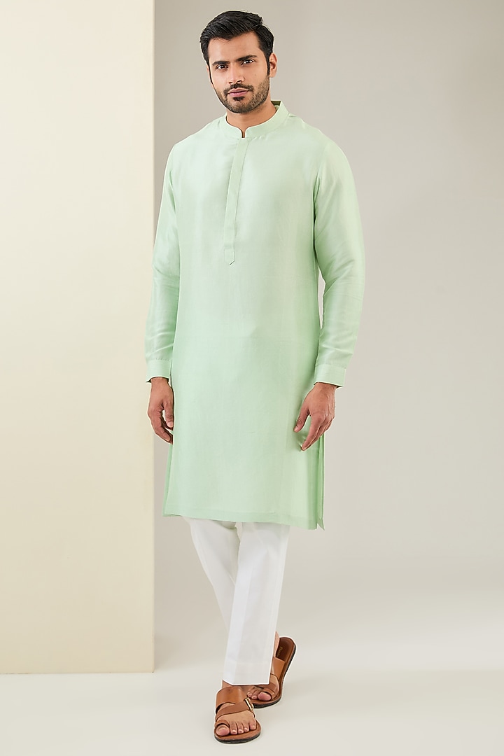 Mint Green Matka Silk Embroidered Bundi Jacket Set by Seema Gujral Men at Pernia's Pop Up Shop