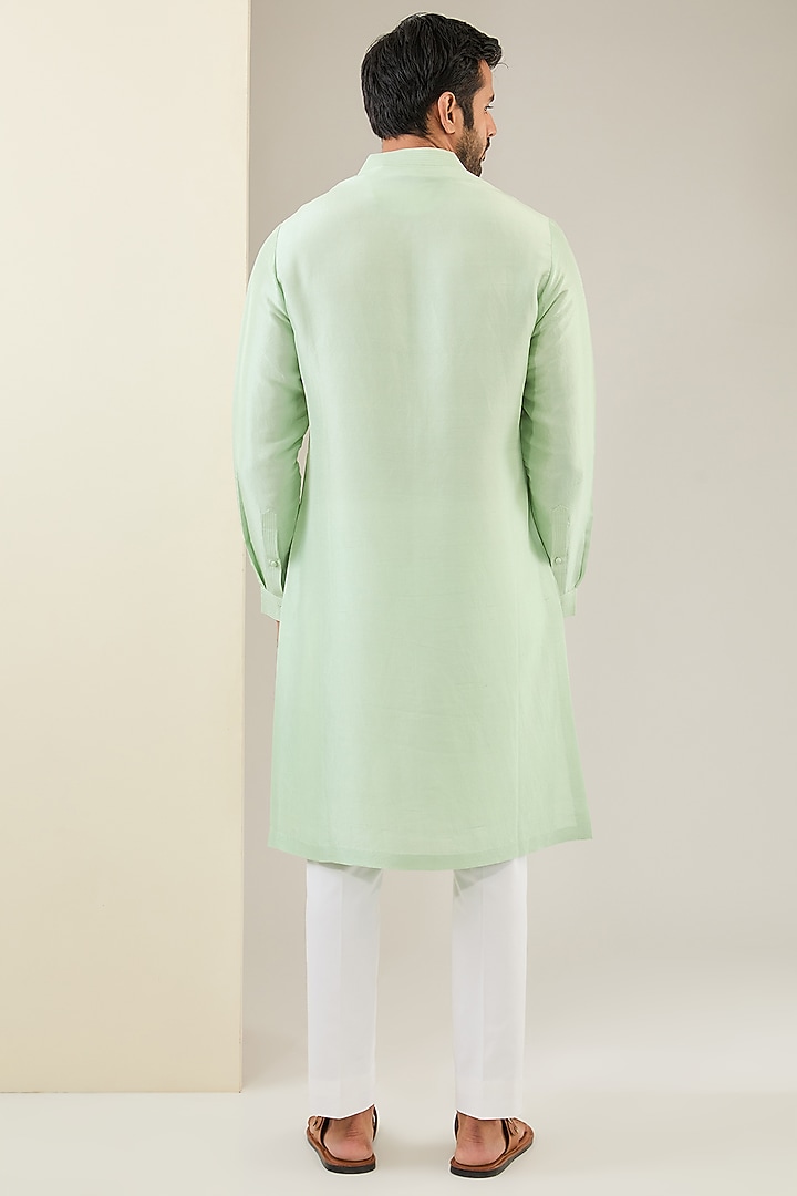Mint Green Matka Silk Embroidered Bundi Jacket Set by Seema Gujral Men at Pernia's Pop Up Shop
