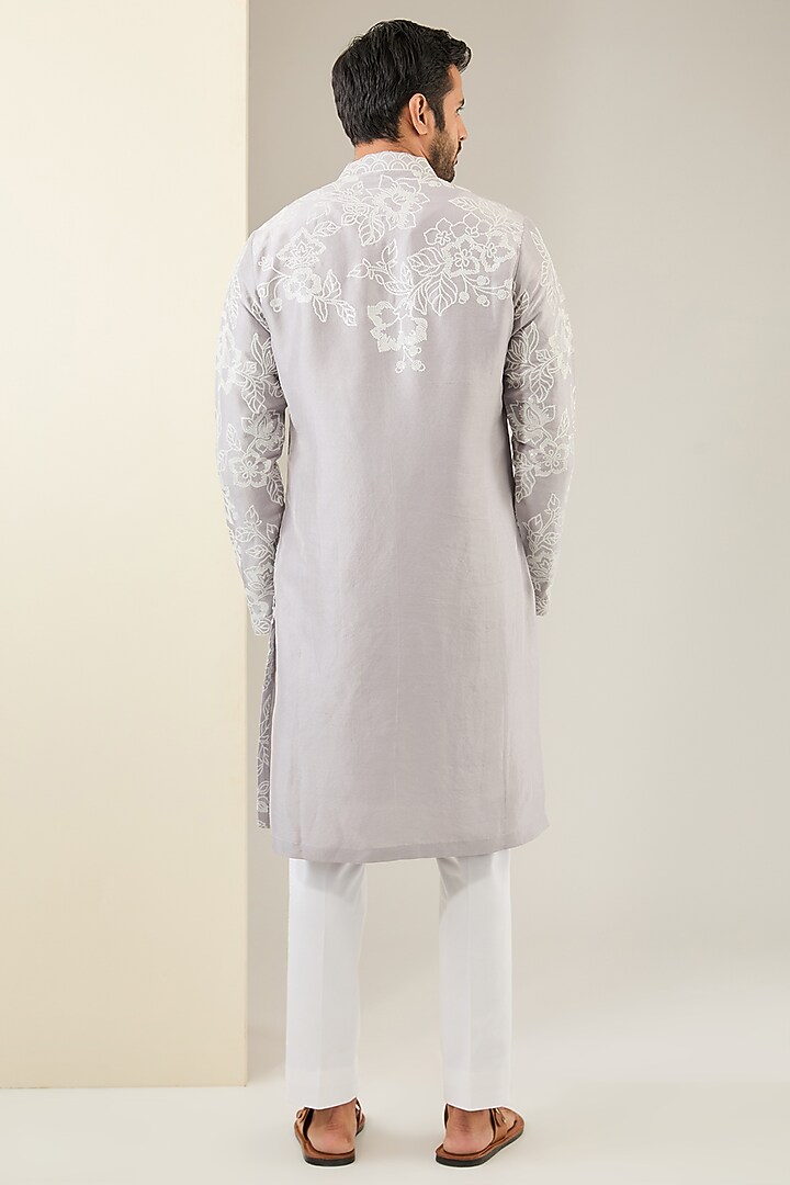 Grey Silk Dori Embroidered Kurta Set by Seema Gujral Men at Pernia's Pop Up Shop