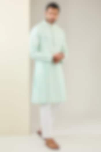 Mint Green Silk Dori Embroidered Kurta Set by Seema Gujral Men