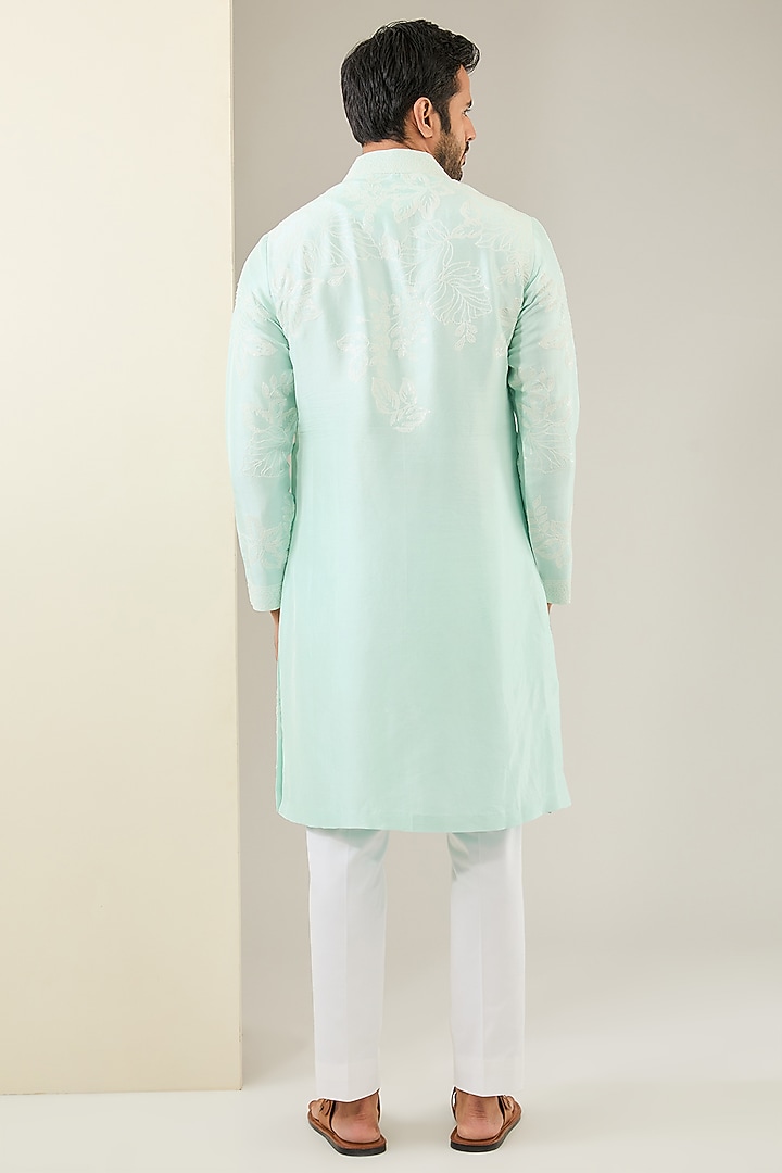 Mint Green Silk Dori Embroidered Kurta Set by Seema Gujral Men at Pernia's Pop Up Shop