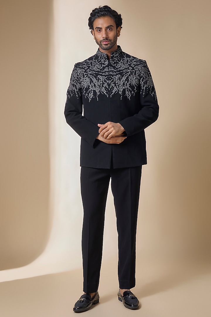 Black Suiting Groom Bandhgala Set by Seema Gujral Men at Pernia's Pop Up Shop
