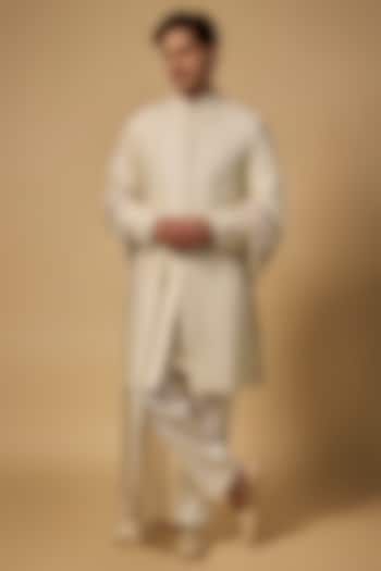 Ivory Silk Groom Sherwani Set by Seema Gujral Men at Pernia's Pop Up Shop