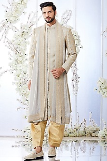 Two-Tone Grey Embroidered Sherwani Set by Seema Gujral Men-POPULAR PRODUCTS AT STORE