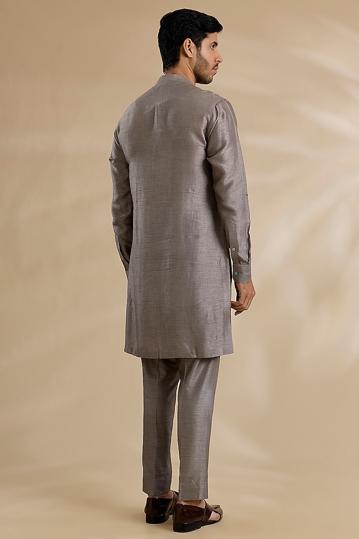 Charcoal Colored Textured Silk Embroidered Groom Sherwani Set by Seema Gujral Men at Pernia's Pop Up Shop