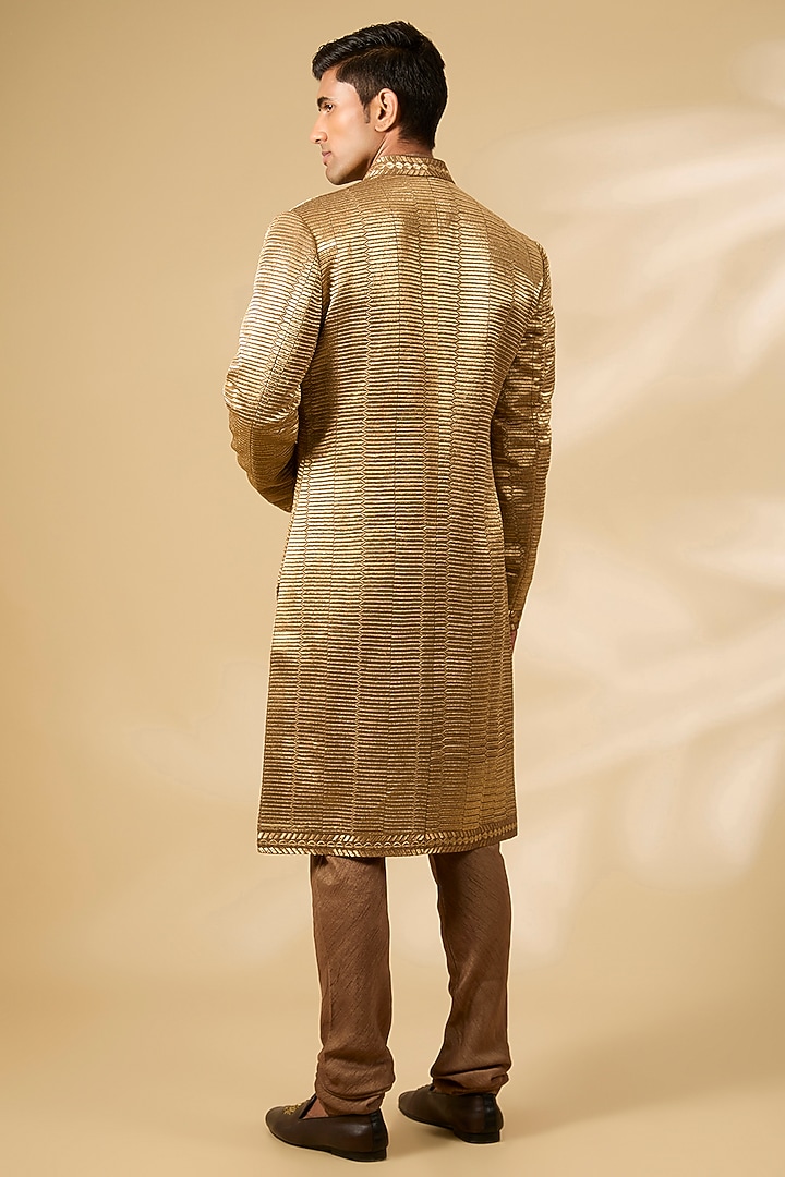 Military Green Raw Silk Thread Embroidered Groom Sherwani Set by Seema Gujral Men at Pernia's Pop Up Shop