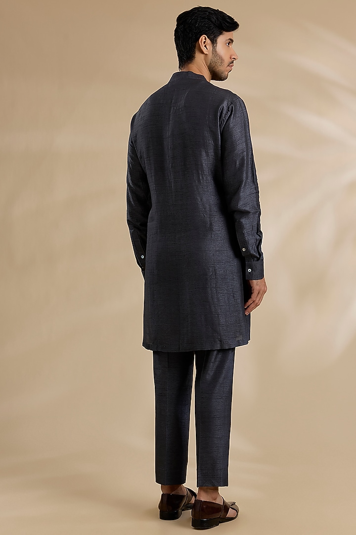 Charcoal Colored Textured Silk Thread Work Groom Sherwani Set by Seema Gujral Men at Pernia's Pop Up Shop