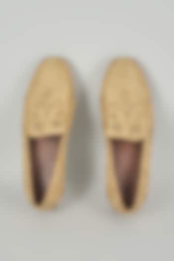 Gold Silk & Leather Loafers by Seema Gujral Men at Pernia's Pop Up Shop