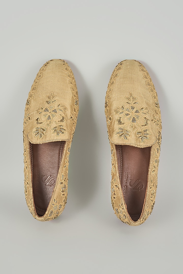 Gold Silk & Leather Loafers by Seema Gujral Men at Pernia's Pop Up Shop