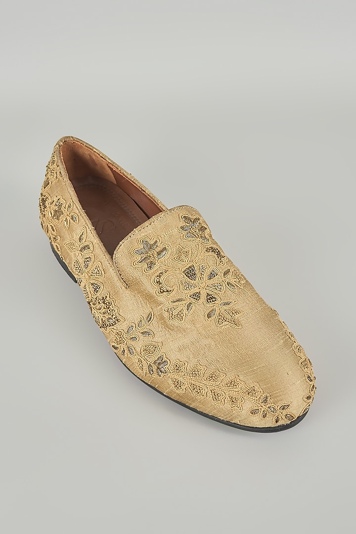 Gold Silk & Leather Loafers by Seema Gujral Men at Pernia's Pop Up Shop