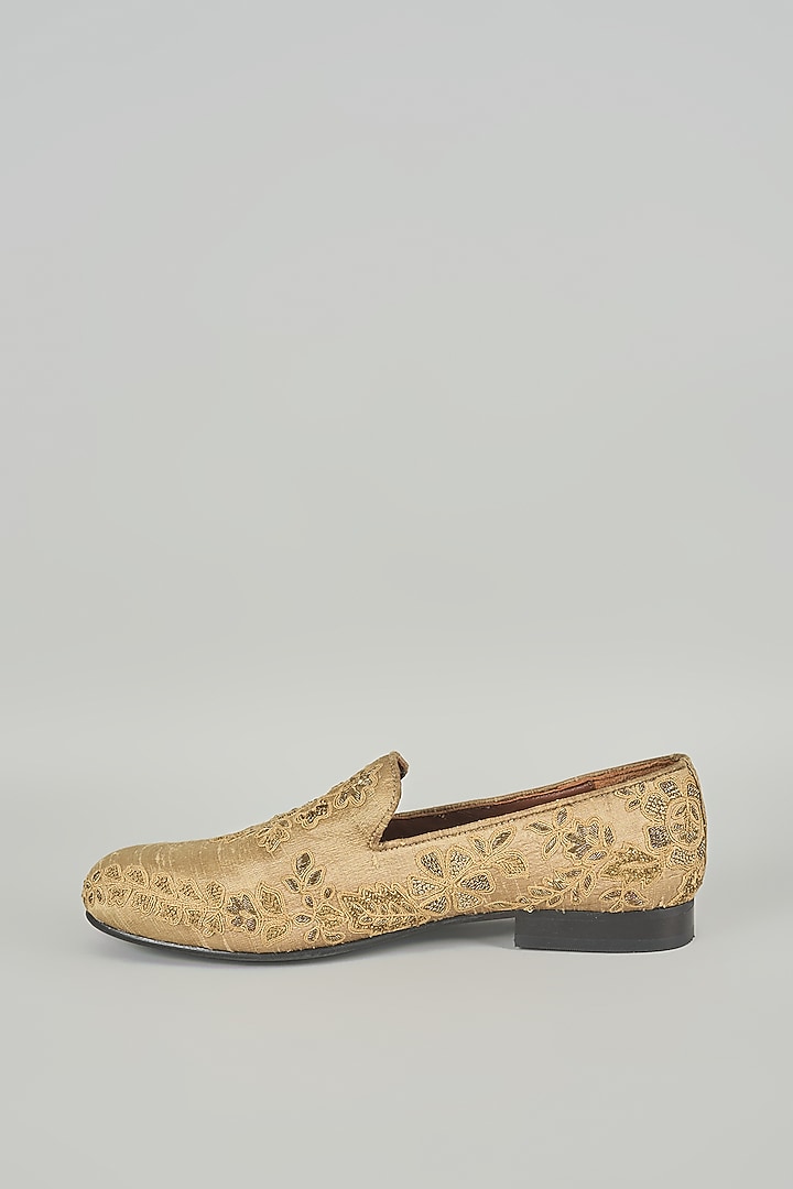 Gold Silk & Leather Loafers by Seema Gujral Men at Pernia's Pop Up Shop