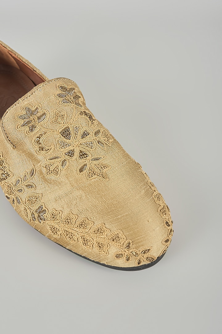 Gold Silk & Leather Loafers by Seema Gujral Men at Pernia's Pop Up Shop