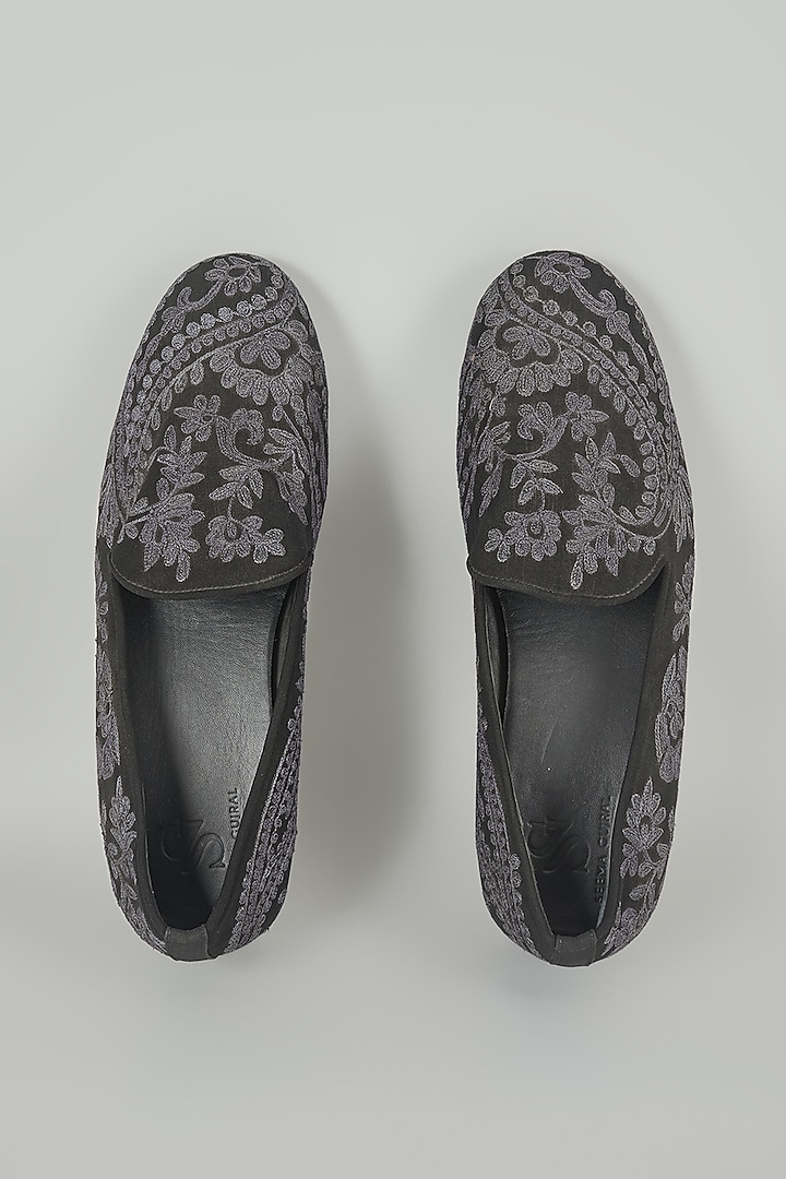Black Silk & Leather Loafers by Seema Gujral Men at Pernia's Pop Up Shop