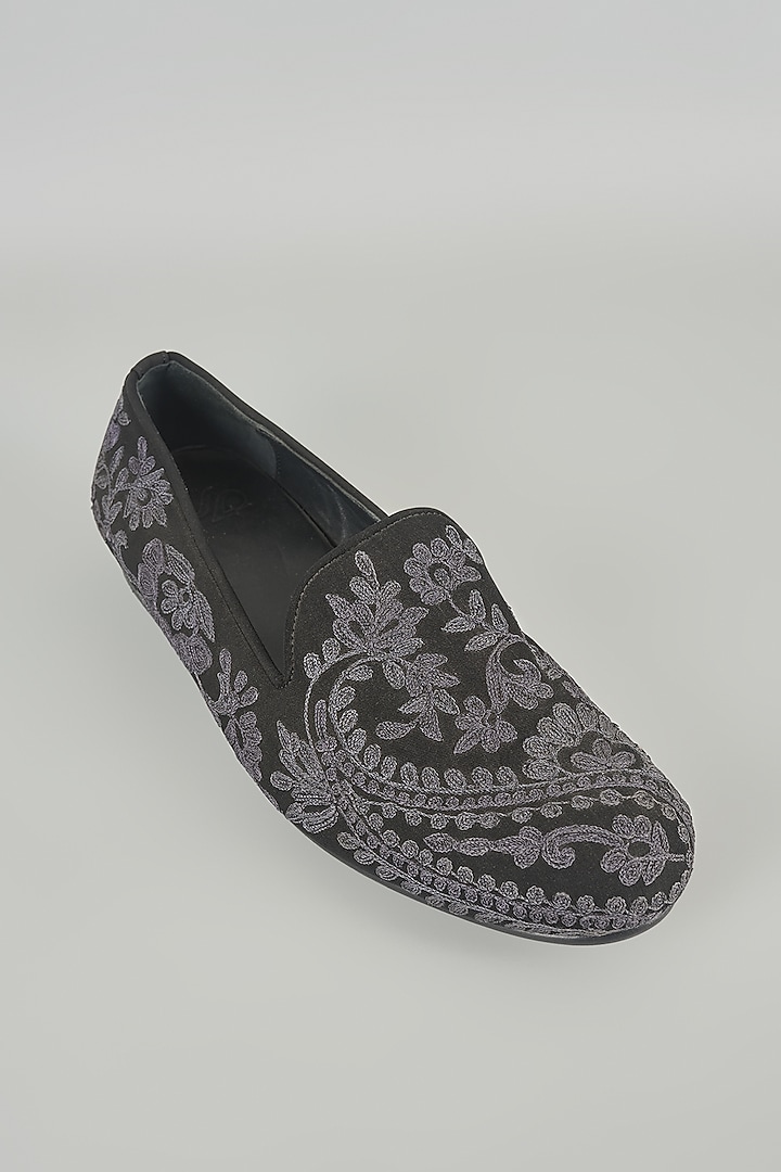 Black Silk & Leather Loafers by Seema Gujral Men at Pernia's Pop Up Shop