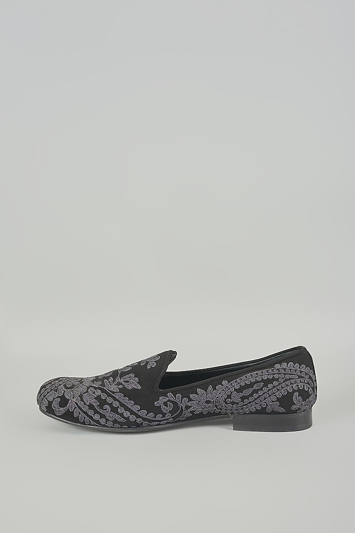 Black Silk & Leather Loafers by Seema Gujral Men at Pernia's Pop Up Shop