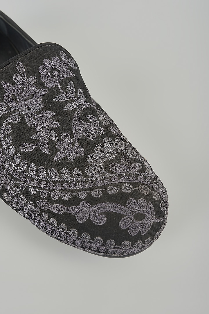 Black Silk & Leather Loafers by Seema Gujral Men at Pernia's Pop Up Shop
