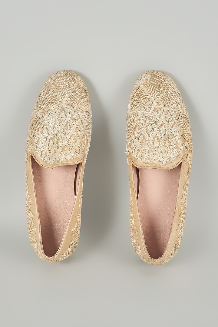 Nude Silk & Leather Loafers by Seema Gujral Men at Pernia's Pop Up Shop